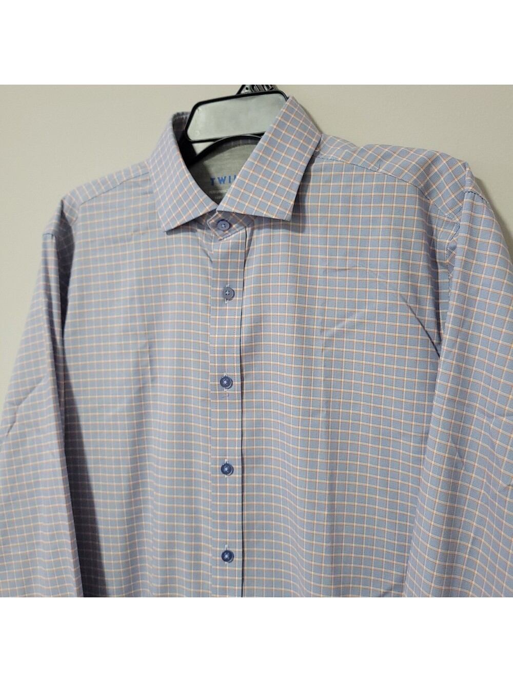 Twillory Tailored Dress Shirt Mens L 16.5 36/37 Blue Plaid